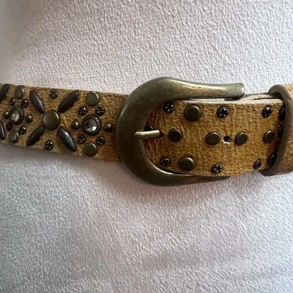 Leatherock Genuine Leather Embellished Belt Studded Rhinestone Western 30-34